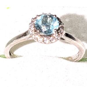 Womens 925 Sterling Silver Cubic Zirconia Round Cut Blue Stone Ring Size 6.75